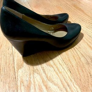 Black leather wedge 3 inch heals, women’s size 7